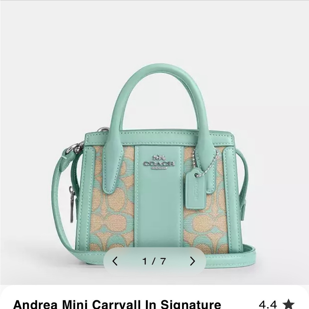Coach Mini Andrea Tote. khaki signature canvas/faded blue leather